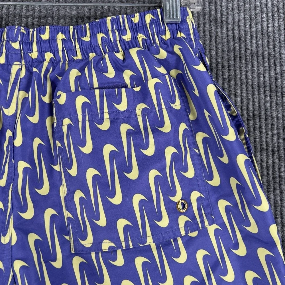 Nike Swim Trunks Shorts Mens Small Blue Geometric Swoosh Lined Pool Beach Ocean